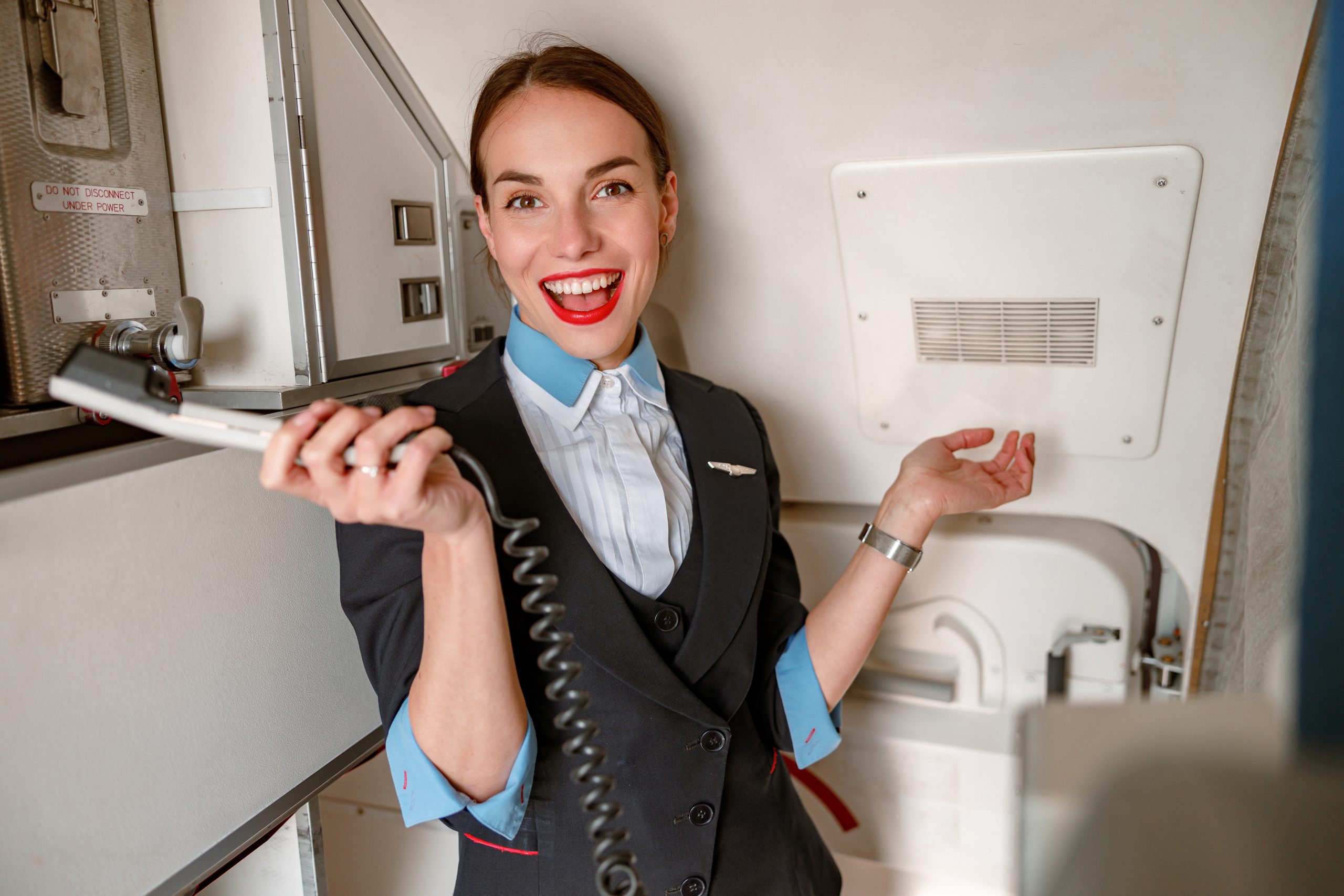 Comissária de voo sorrindo